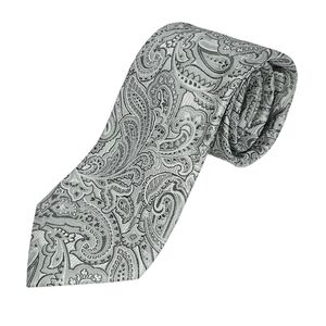 PAUL FREDRICK Silver Gray Paisley Silk Tie Classic Formal